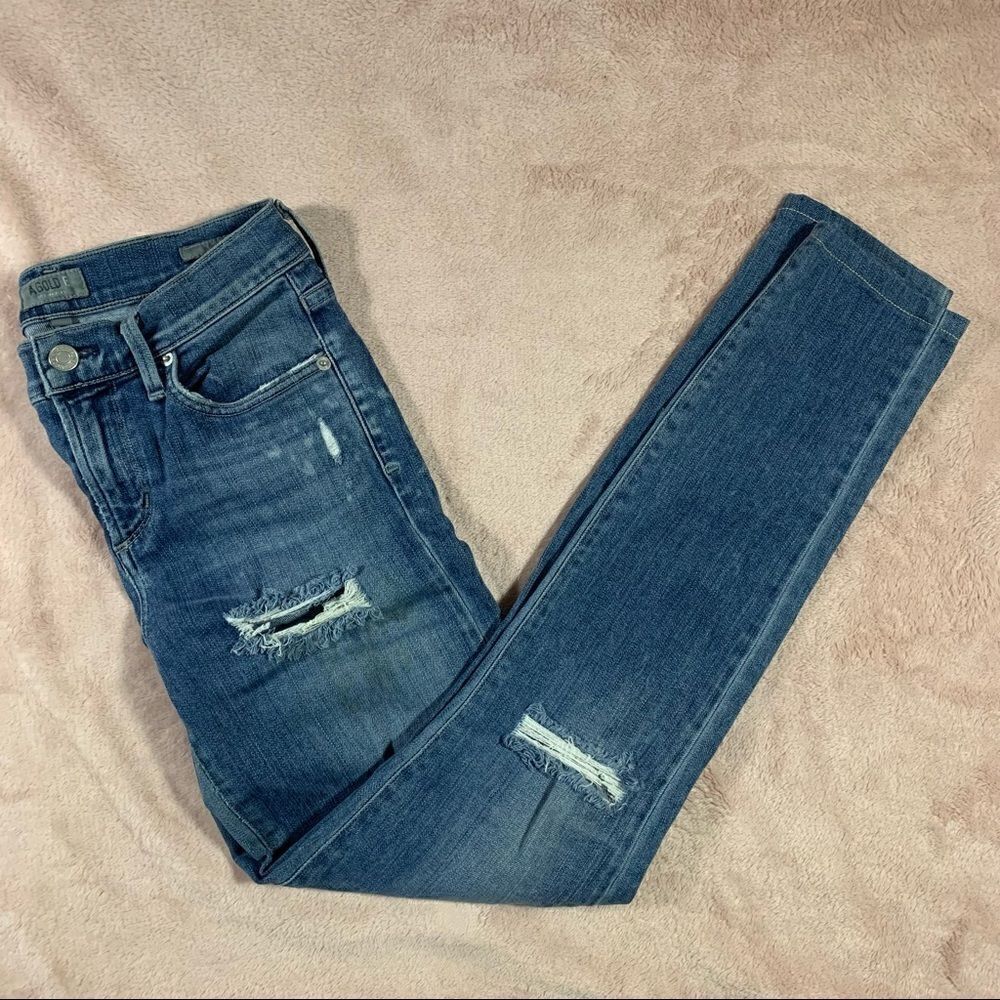 Agolde Sophie‎ High Rise Skinny Cannes Destroyed Denim Jeans 25